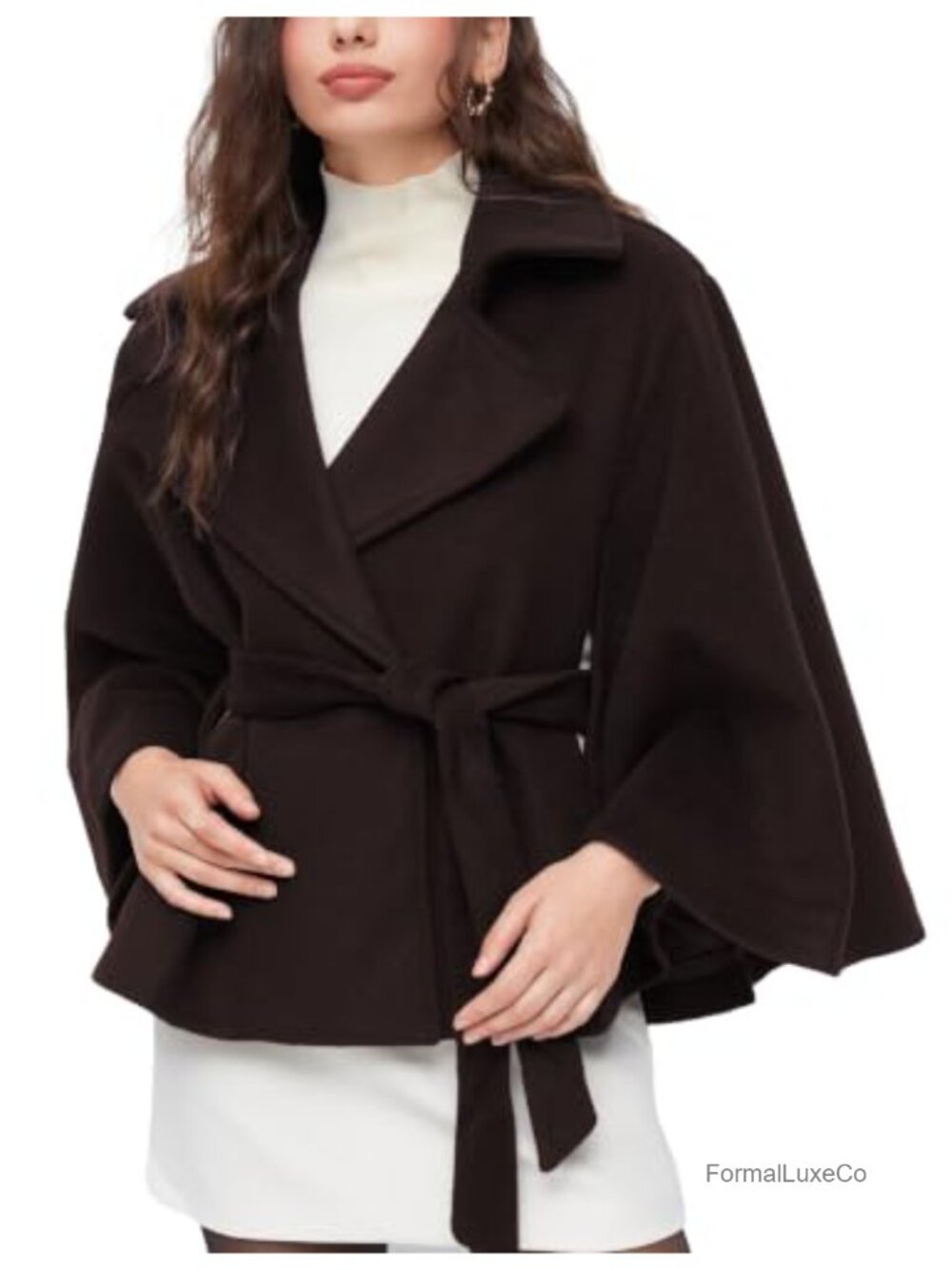 Wool Blend Cape Coat Belted Poncho Pea Coat Oversized Winter Outerwear